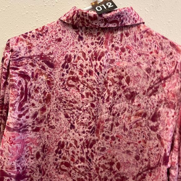 Zara pink satin abstract print button-down blouse with bishop sleeves Large 740 - Picture 9 of 9